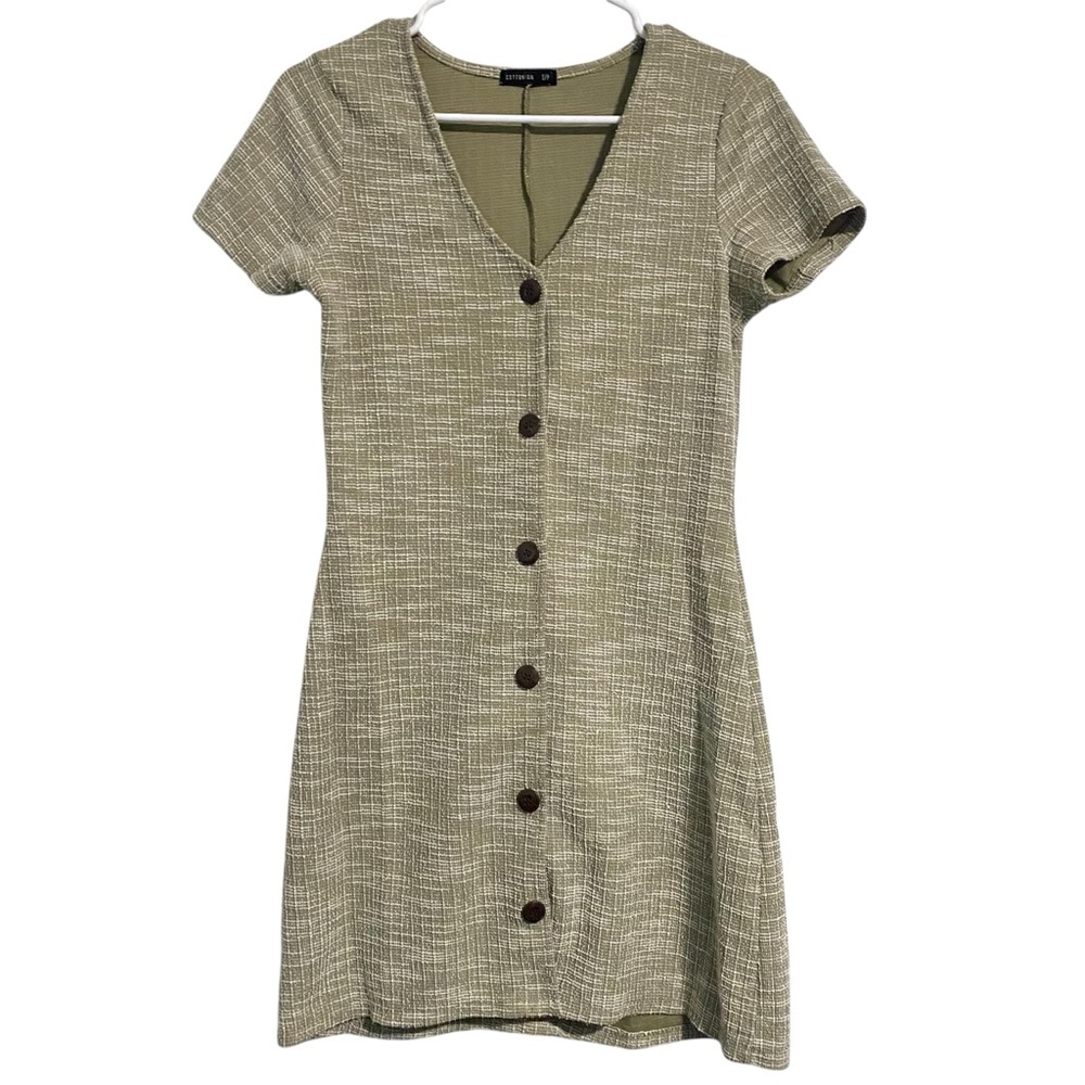 Cotton On | Tweed Dress Knee-Length Brown Short Sleeve with Buttons